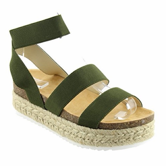 Nature Breeze Olive Green Espadrille Platform Sandals - Size 6.5 - Never Worn - Picture 2 of 9